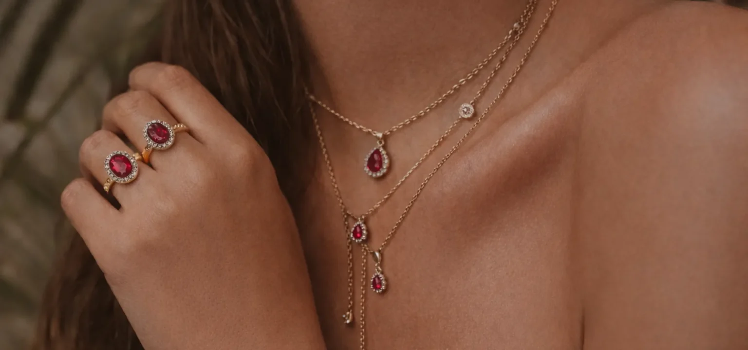 Ruby and gemstone jewelry – gold rings and necklaces with precious stones