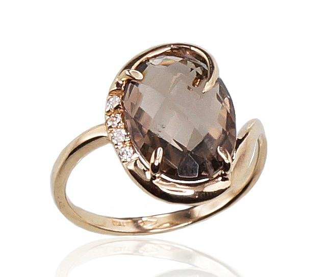 Gold ring with Zirkons , Smoky Quarz
