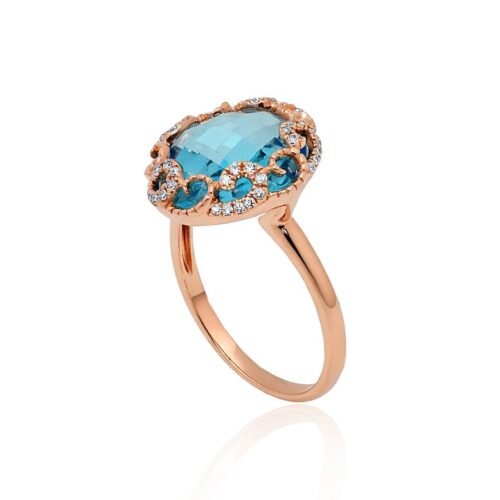 Alternative view of Gold ring with Diamonds , Blue Topaz