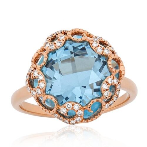 Gold ring with Diamonds , Blue Topaz