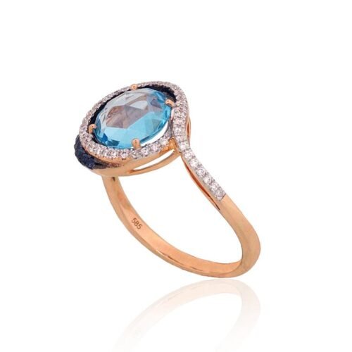 Alternative view of Gold ring with Diamonds , Sapphire , Blue Topaz