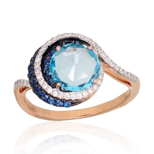 Gold ring with Diamonds , Sapphire , Blue Topaz