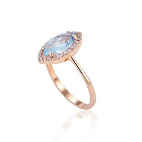 Alternative view of Gold ring with Diamonds , Sky Blue Topaz