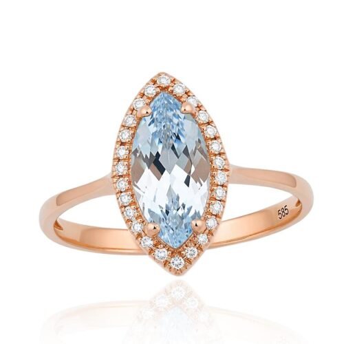 Gold ring with Diamonds , Sky Blue Topaz