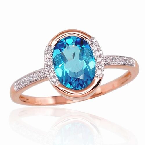 Gold ring with Diamonds , Blue Topaz