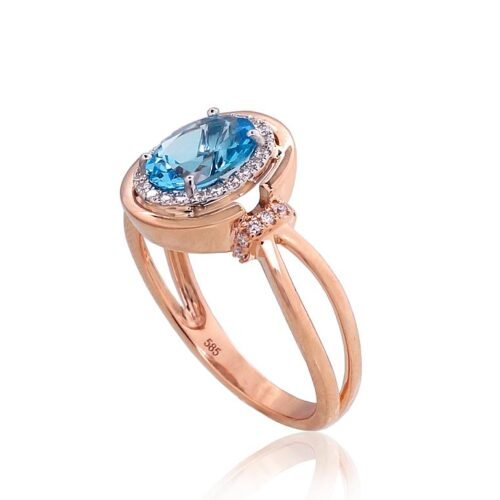 Alternative view of Gold ring with Diamonds , Blue Topaz