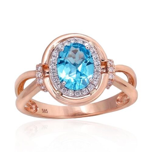 Gold ring with Diamonds , Blue Topaz