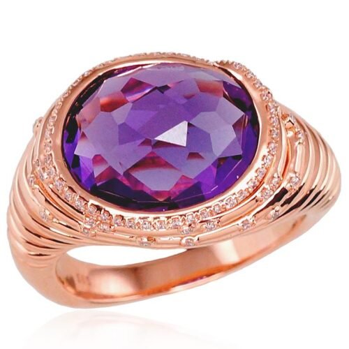 Gold ring with Diamonds , Amethyst