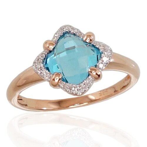 Gold ring with Diamonds , Blue Topaz