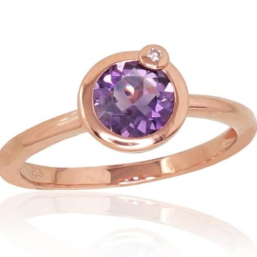 Gold ring with Diamonds , Amethyst