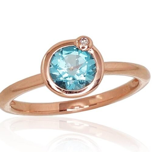 Gold ring with Diamonds , Blue Topaz