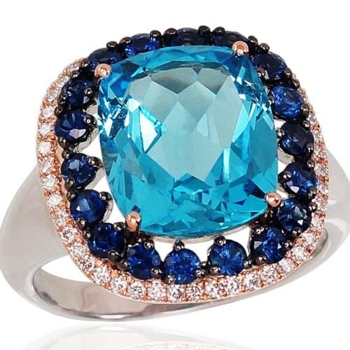 Gold ring with Diamonds , Sapphire , Blue Topaz