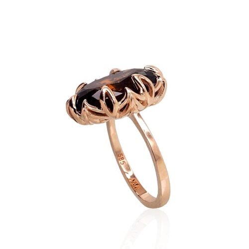 Alternative view of Gold ring with Smoky Quarz (synt.)