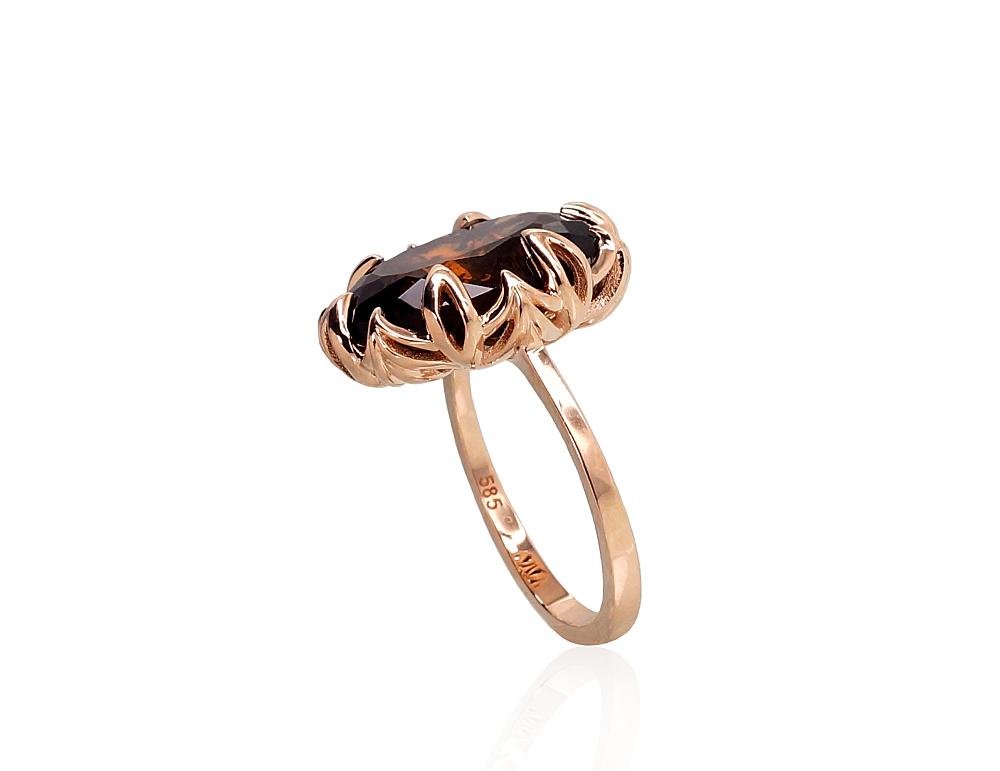 Gold ring with Smoky Quarz (synt.) - Image 2