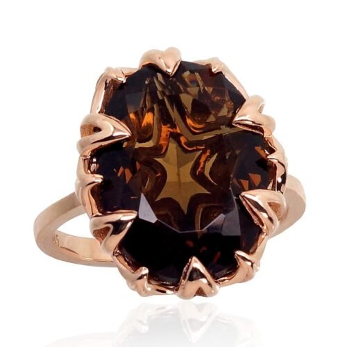 Gold ring with Smoky Quarz (synt.)