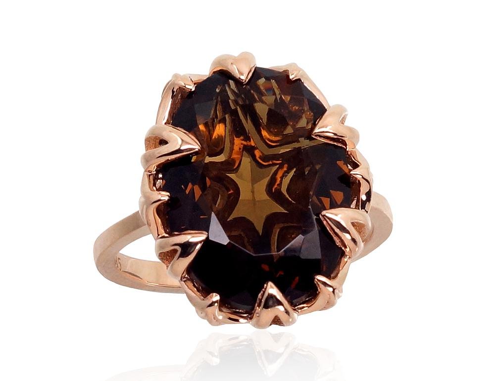 Gold ring with Smoky Quarz (synt.)