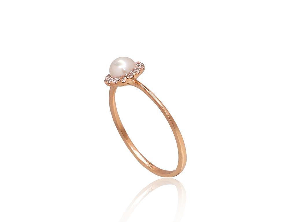 Gold ring with Zirkons , Fresh-water Pearl - Image 2