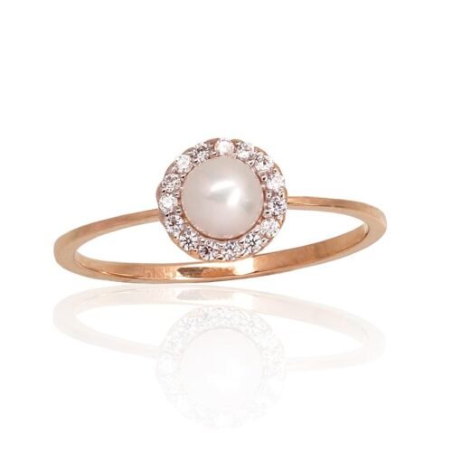 Gold ring with Zirkons , Fresh-water Pearl