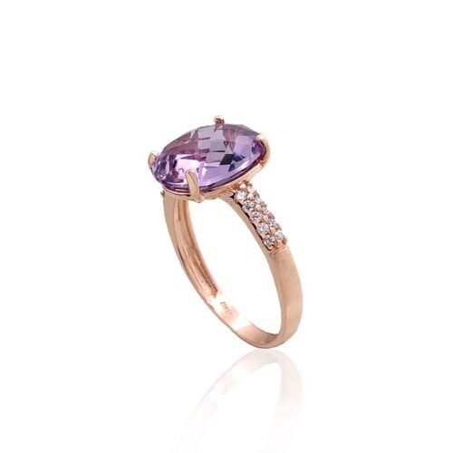 Alternative view of Gold ring with Zirkons , Amethyst