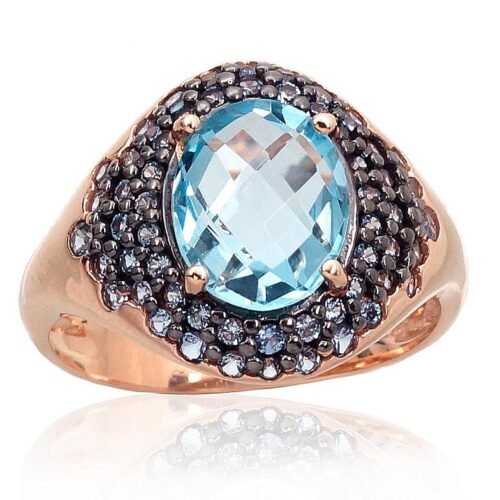 Gold ring with Zirkons , Sky Blue Topaz