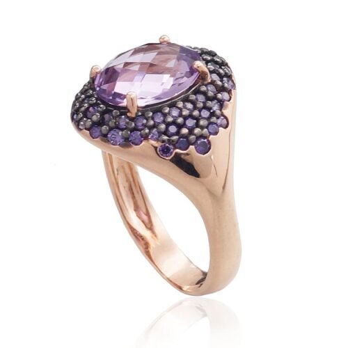Alternative view of Gold ring with Zirkons , Amethyst