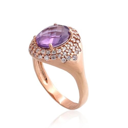 Alternative view of Gold ring with Zirkons , Amethyst
