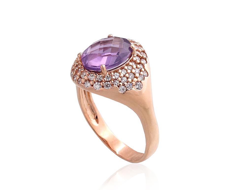 Gold ring with Zirkons , Amethyst - Image 2