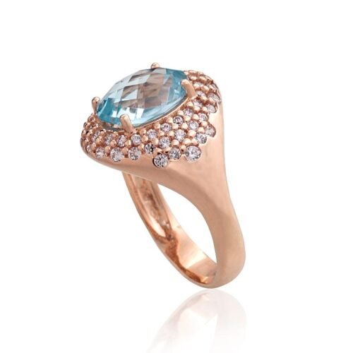Alternative view of Gold ring with Zirkons , Sky Blue Topaz