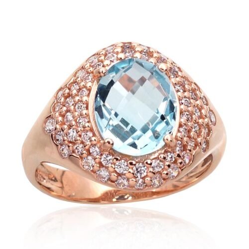 Gold ring with Zirkons , Sky Blue Topaz