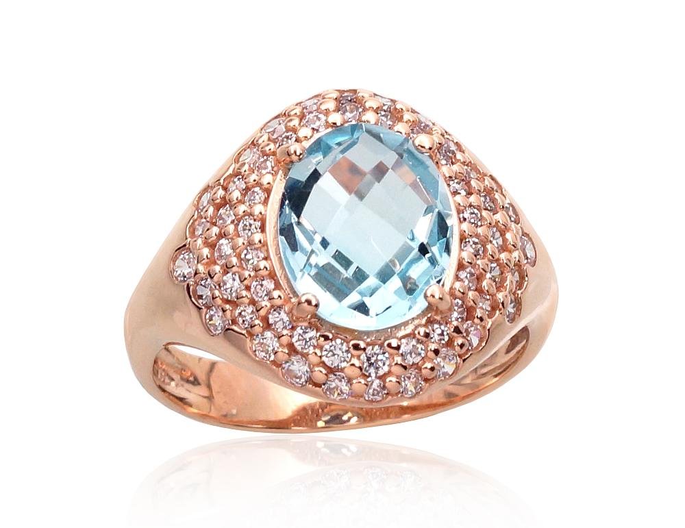 Gold ring with Zirkons , Sky Blue Topaz