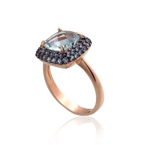 Alternative view of Gold ring with Zirkons , Sky Blue Topaz