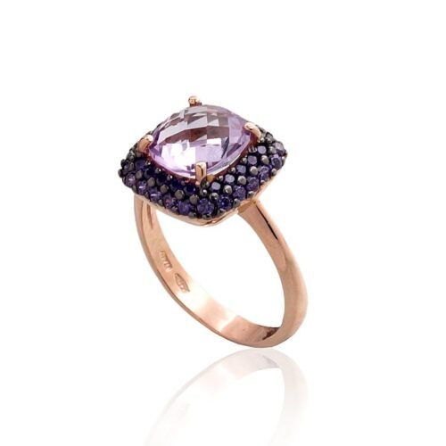 Alternative view of Gold ring with Zirkons , Amethyst
