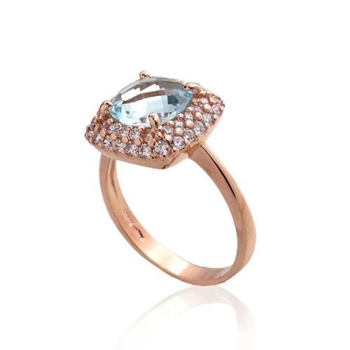 Alternative view of Gold ring with Zirkons , Sky Blue Topaz