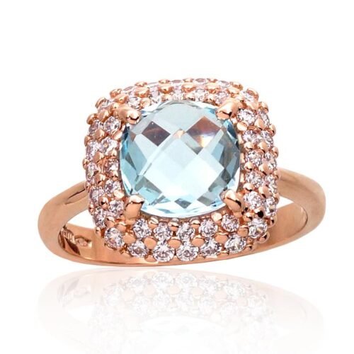 Gold ring with Zirkons , Sky Blue Topaz