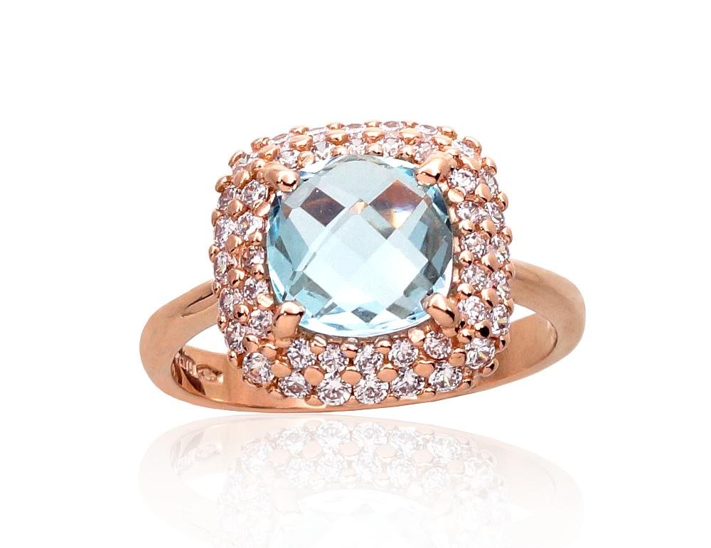 Gold ring with Zirkons , Sky Blue Topaz