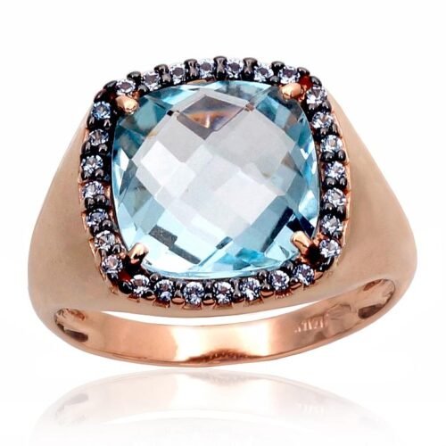 Gold ring with Zirkons , Sky Blue Topaz