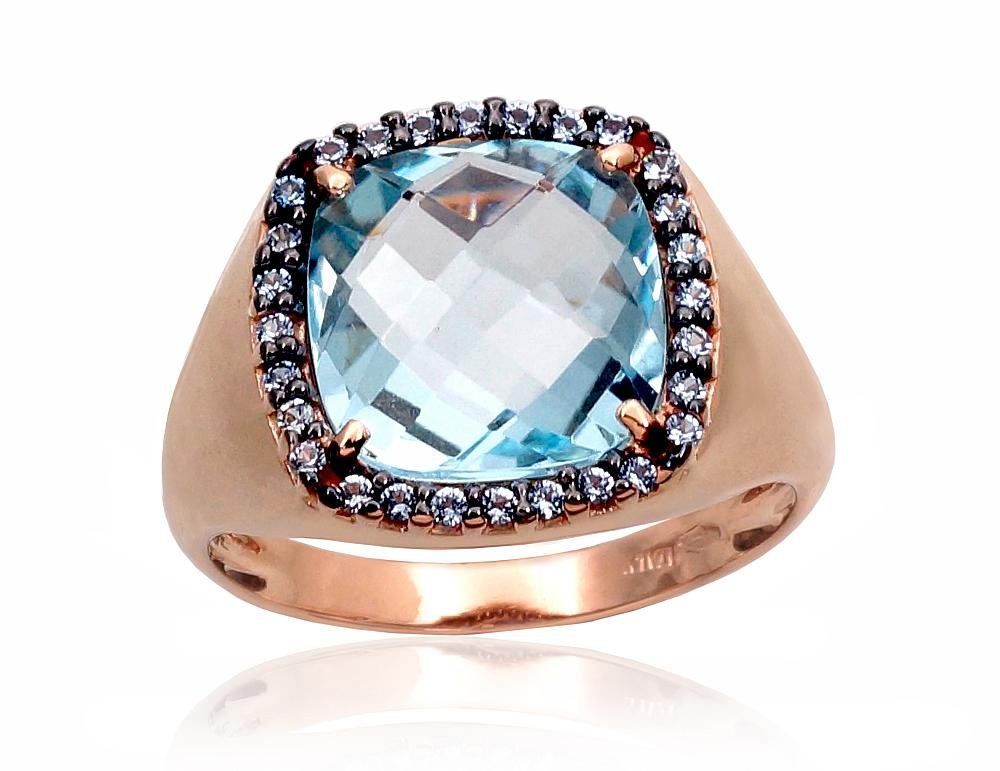 Gold ring with Zirkons , Sky Blue Topaz