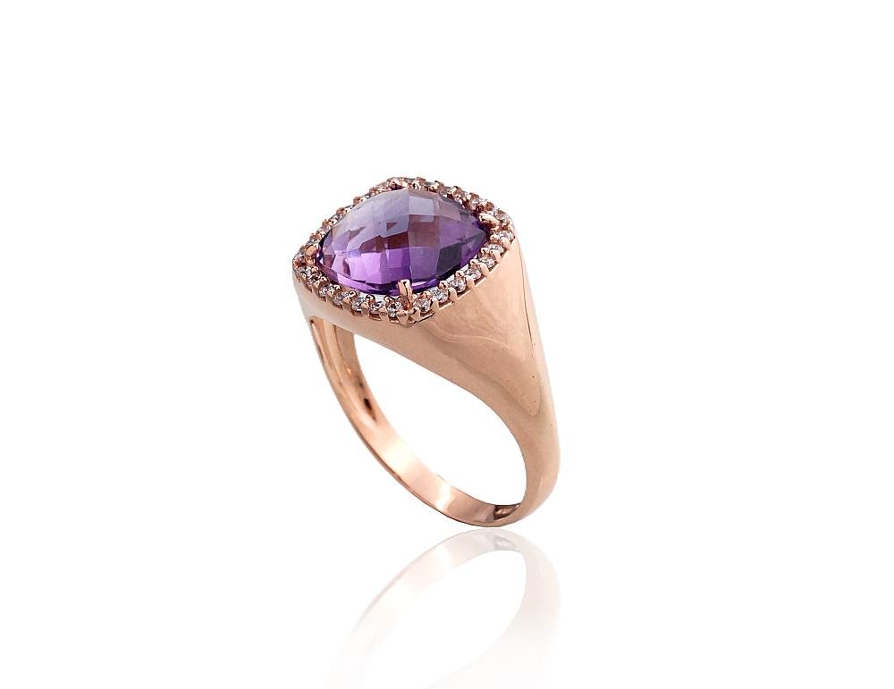 Gold ring with Zirkons , Amethyst - Image 2