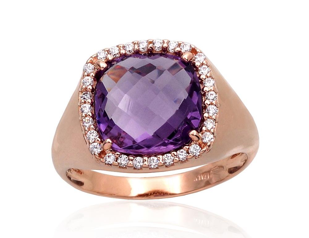 Gold ring with Zirkons , Amethyst