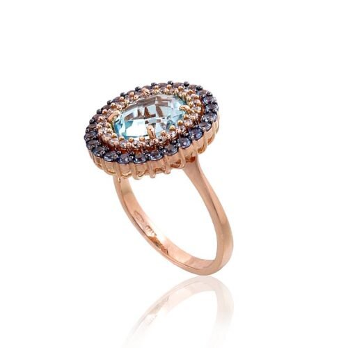 Alternative view of Gold ring with Zirkons , Sky Blue Topaz