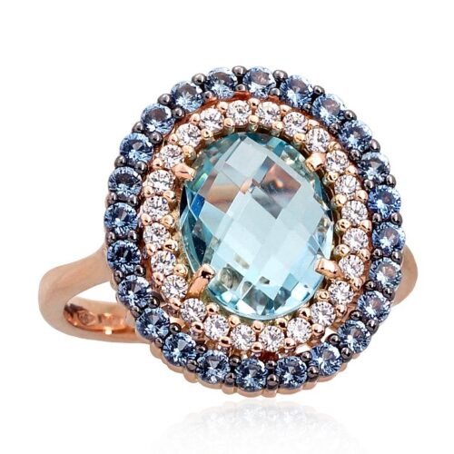 Gold ring with Zirkons , Sky Blue Topaz