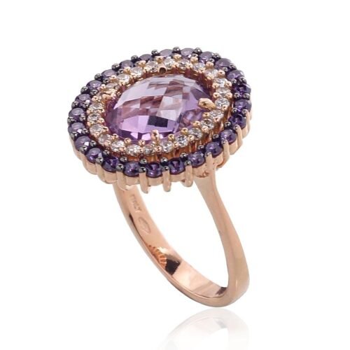 Alternative view of Gold ring with Zirkons , Amethyst