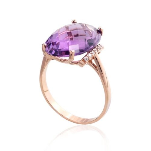 Alternative view of Gold ring with Zirkons , Amethyst