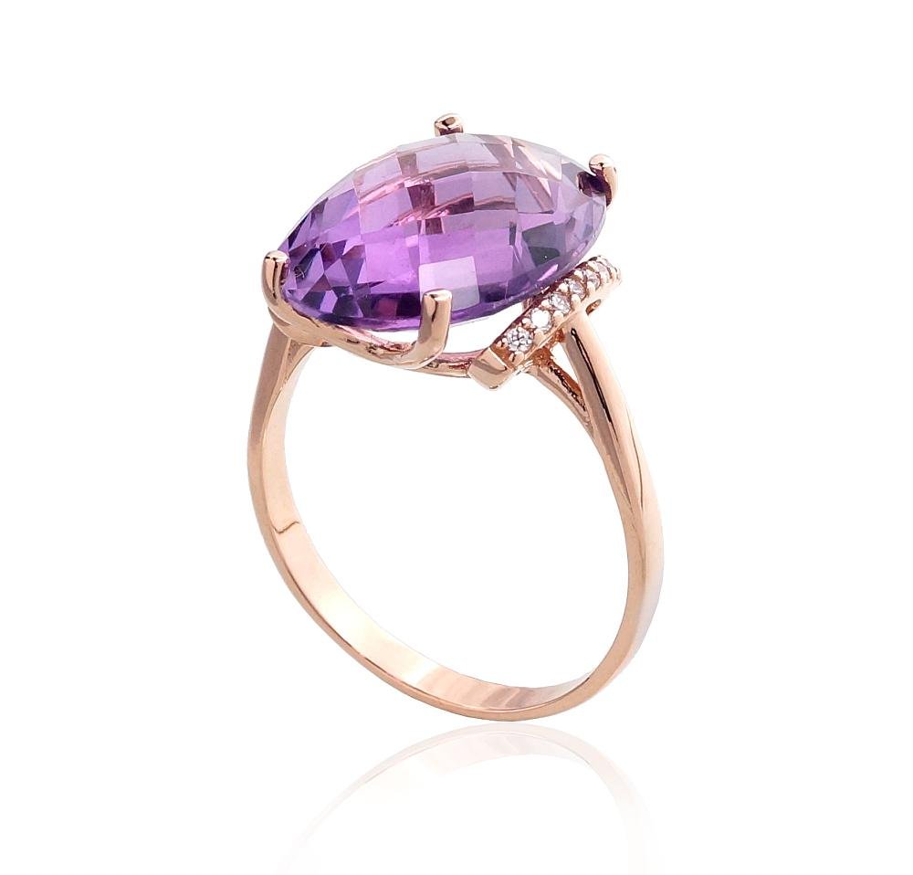 Gold ring with Zirkons , Amethyst - Image 2