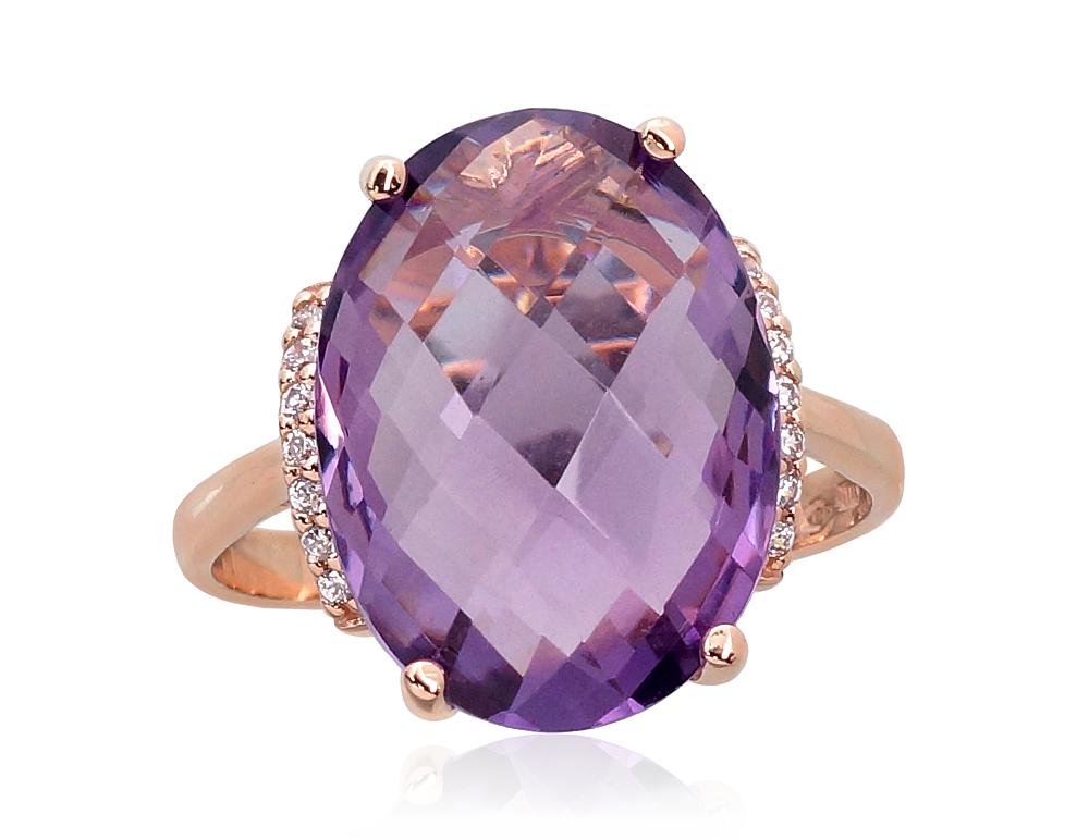Gold ring with Zirkons , Amethyst