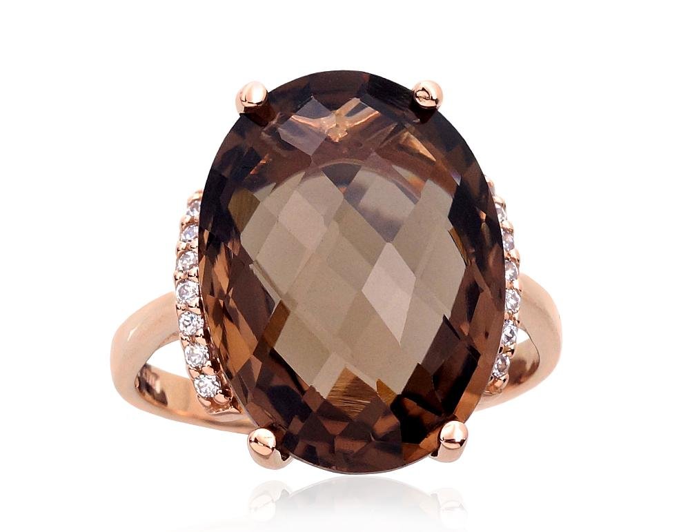 Gold ring with Zirkons , Smoky Quarz