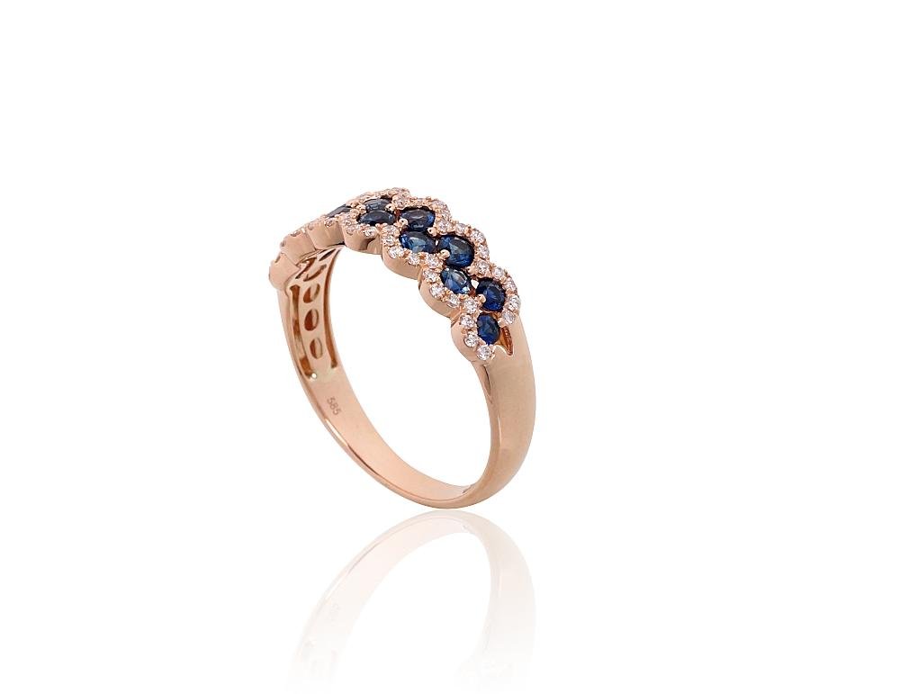Gold ring with Diamonds , Sapphire - Image 2