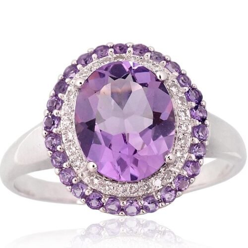 Gold ring with Diamonds , Amethyst