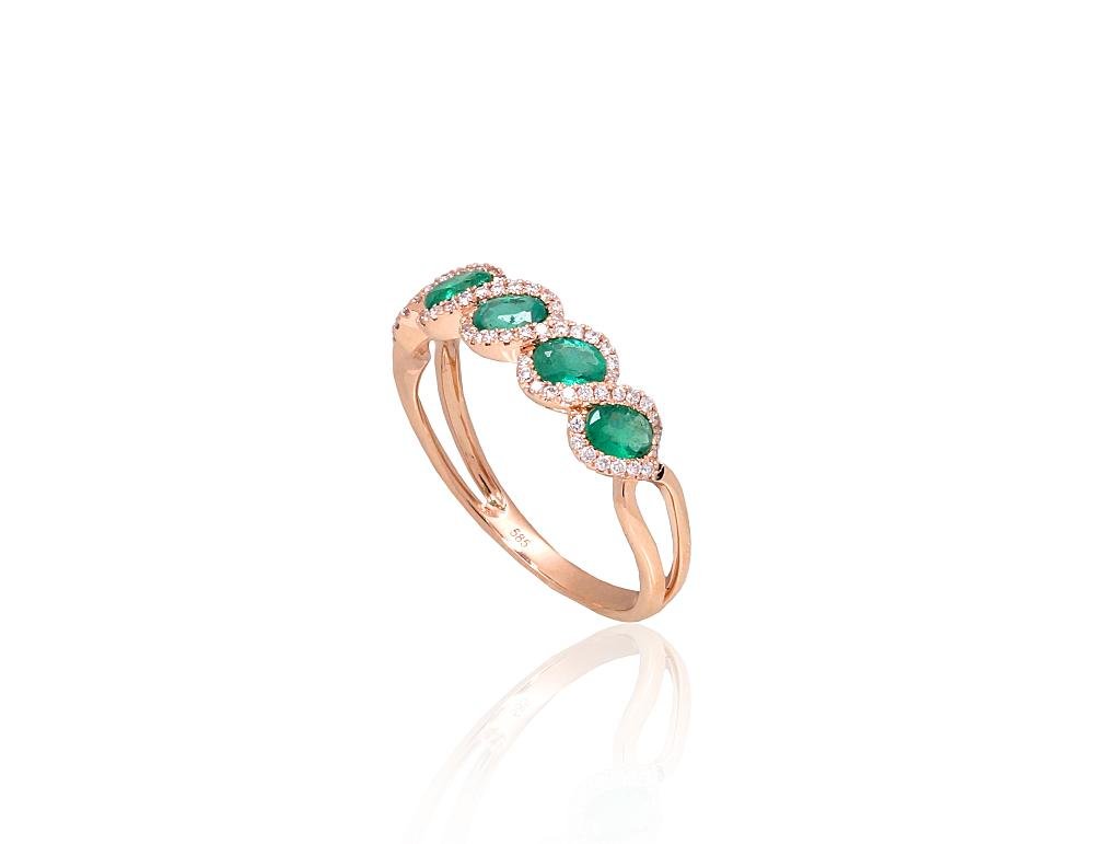 Gold ring with Diamonds , Emerald - Image 2