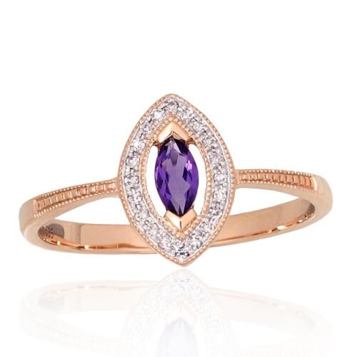 Gold ring with Diamonds , Amethyst